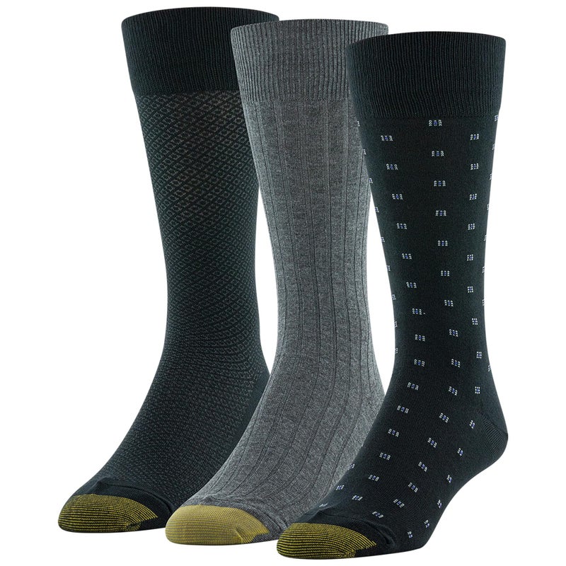 GOLDTOE Men's Dress Crew Socks, 3 Pairs, Black/Charcoal, Large - Image 1